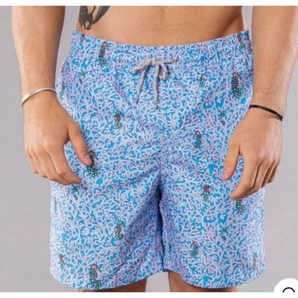 Michael's Men's Cyclist Liner Swim Trunks - Rainbow Seahorses Aqua Size M